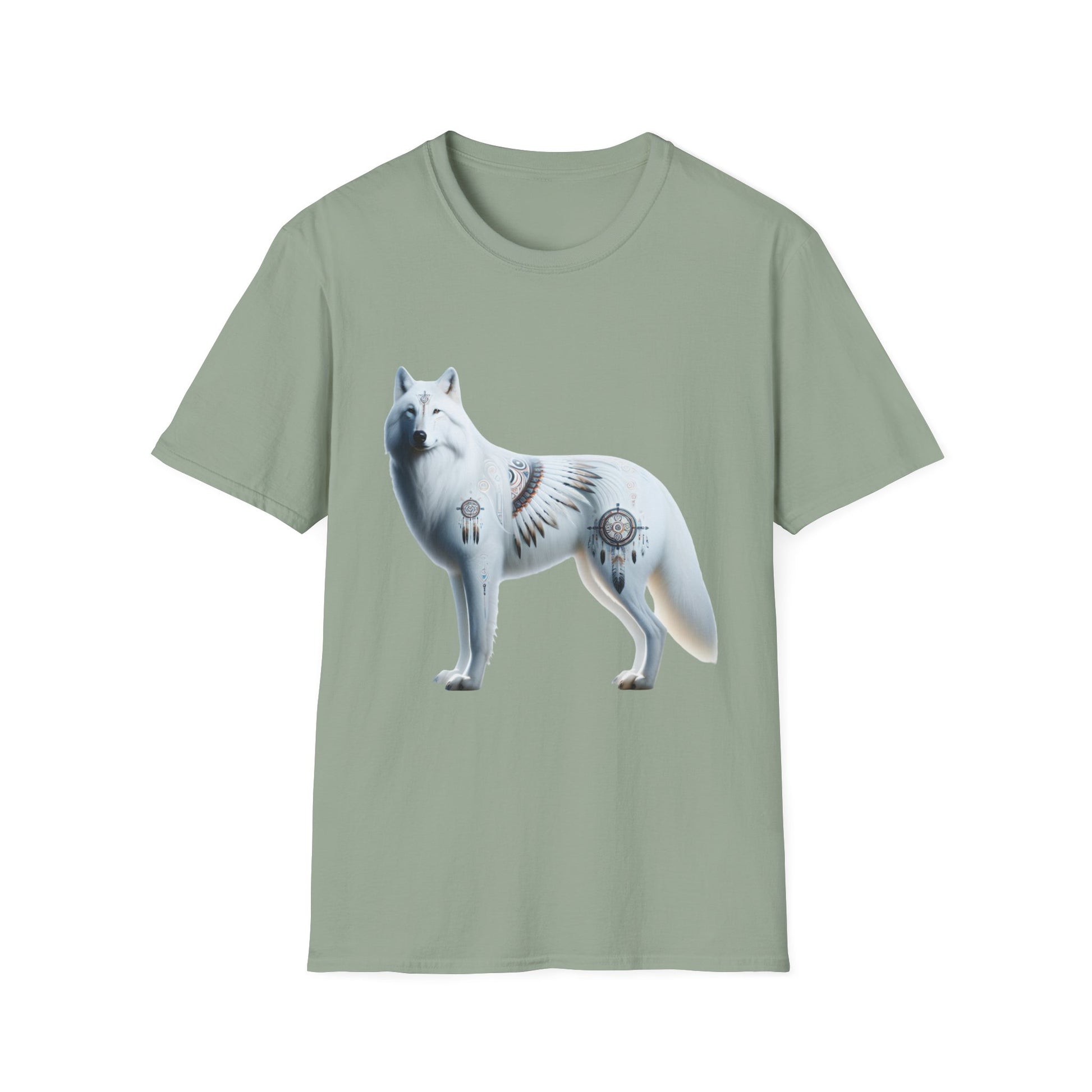 White Wolf-3. Native American Inspired / Unisex Graphic Tee Shirt - Global Warming Warrior Wear, "S.P.C." A Social Purpose Corporation  